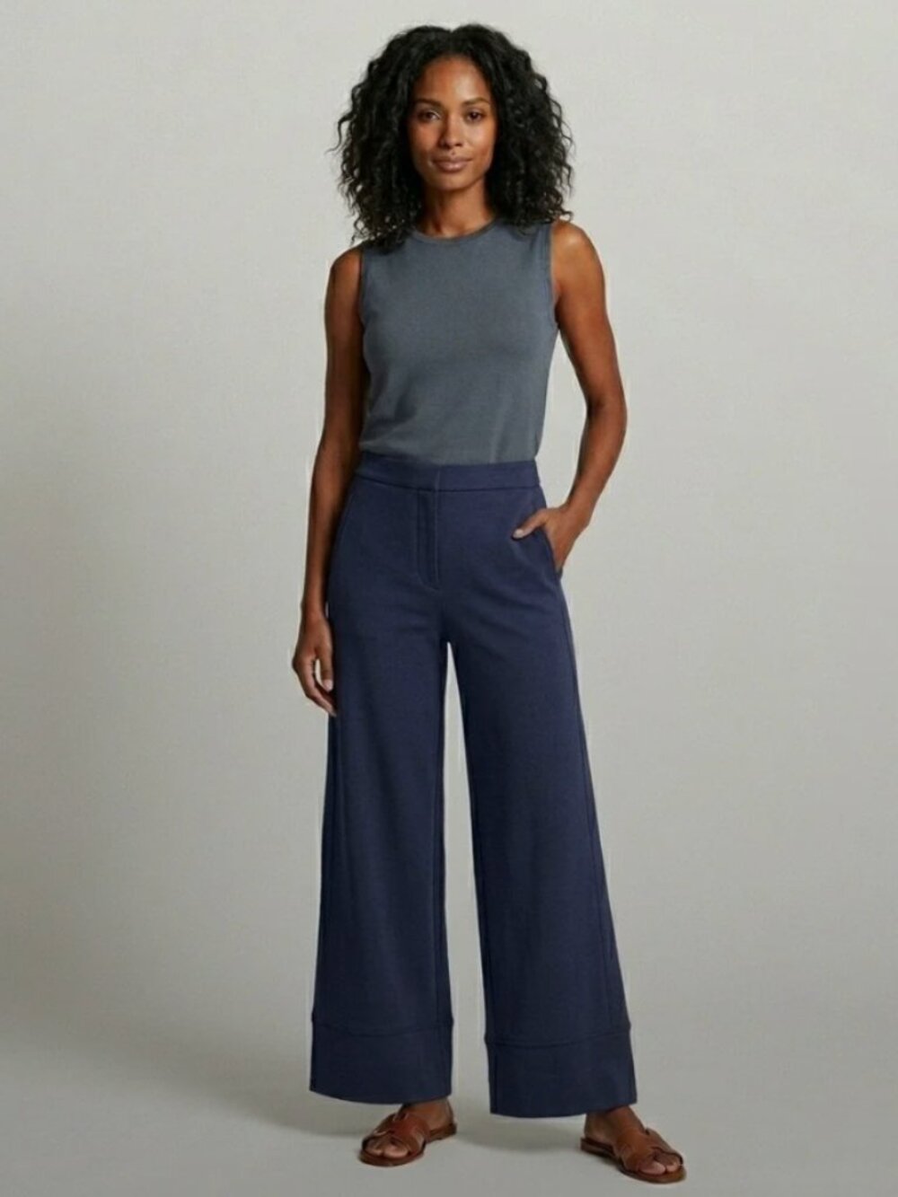 RHONE Navy Wide‑Leg Jumpsuit Pants